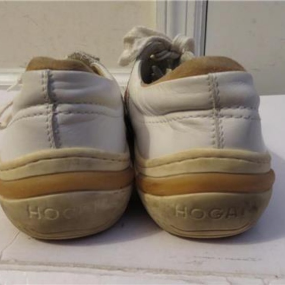 HOGAN WHITE,TAN LEATHER LACED UP SNEAKERS SIZE 8.5 - Picture 4 of 5